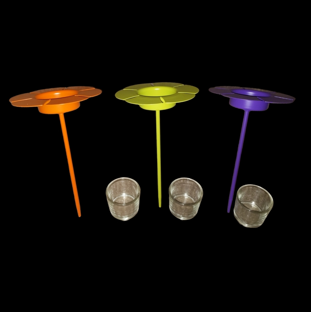 ❤️ 3 Partylite Garden Tealight Flowers Spike